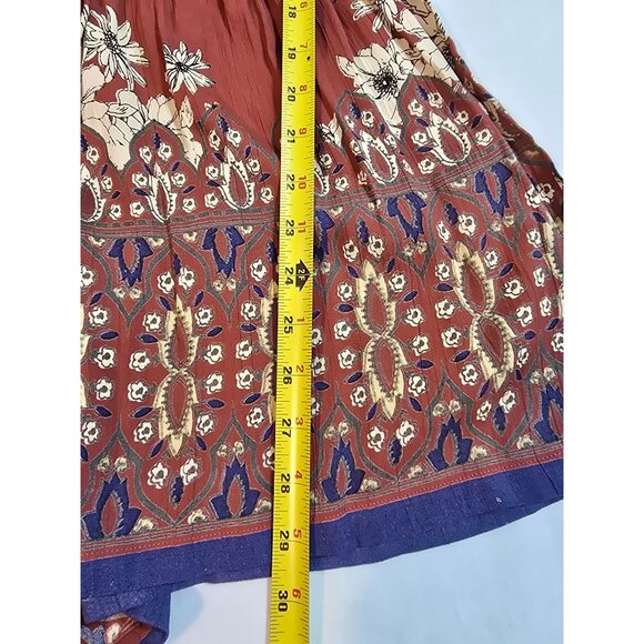 Angie Rust Floral Print Off-Shoulder Romper With Bell Sleeves & Waist Tie Size M - Picture 14 of 15